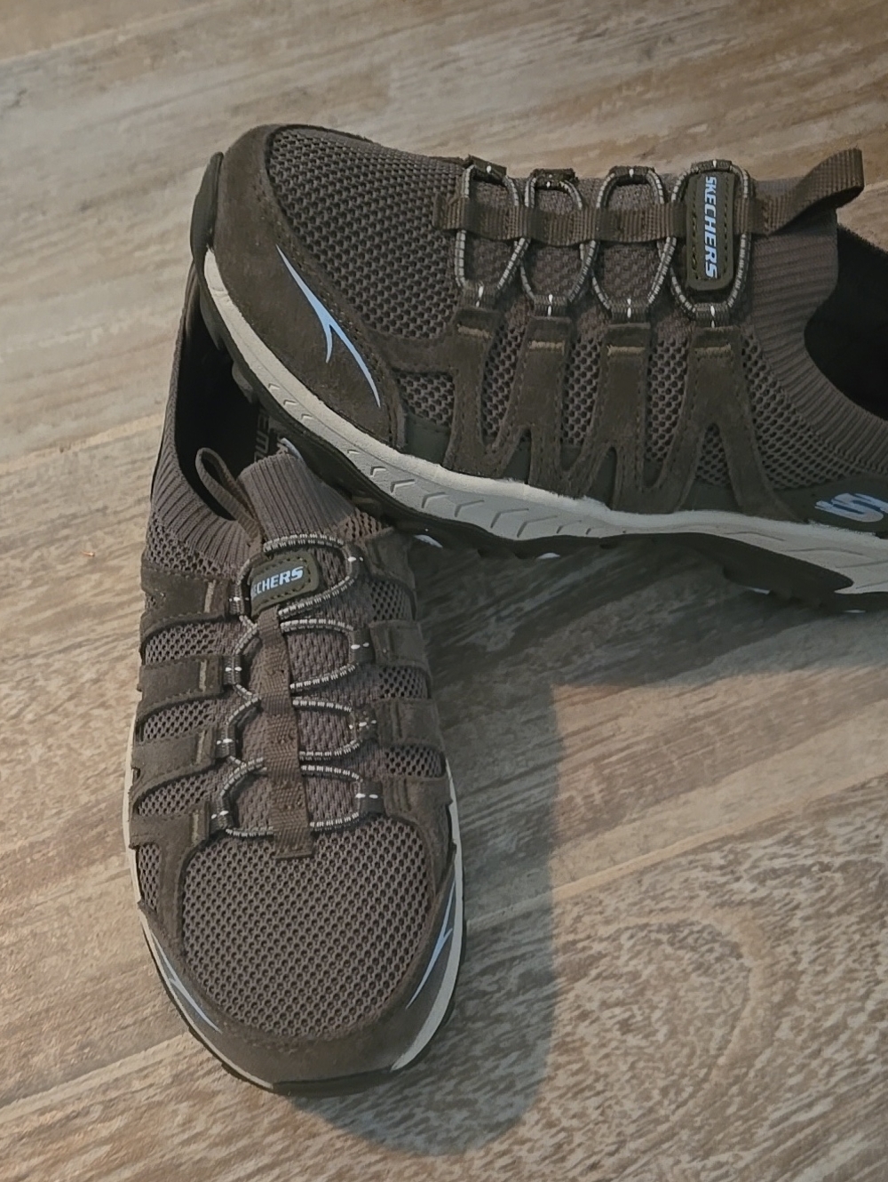 Skechers Olive Greeb Athletic Slip-On Sneakers with White Accents
